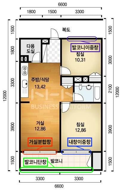 20평대 아파트 샷시 도면 예시